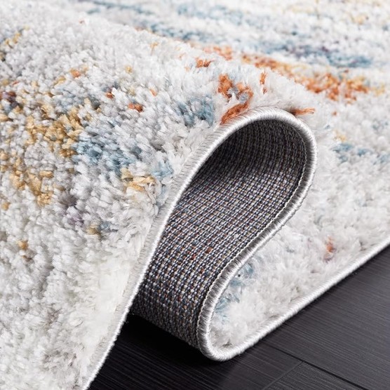 Area Rug 8x10 - Berber Shag Collection - Large - Blue Rust & Ivory, Modern Design, Non-Shedding & Easy Cleaning, Plush Thick Pile, Ideal for Living Room, Bedroom, Dining Space (BER577A)