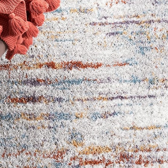 Area Rug 8x10 - Berber Shag Collection - Large - Blue Rust & Ivory, Modern Design, Non-Shedding & Easy Cleaning, Plush Thick Pile, Ideal for Living Room, Bedroom, Dining Space (BER577A)