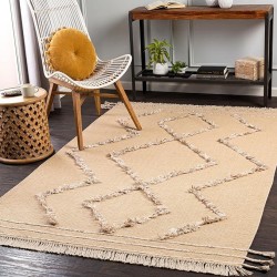 Mark&Day Area Rugs, 8x10 Overheek Global Yellow Area Rug, Beige White Brown Carpet for Living Room, Bedroom or Kitchen (8' x 10')