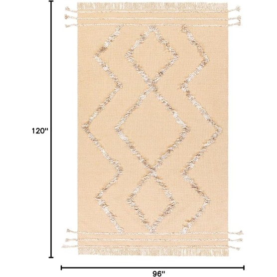 Mark&Day Area Rugs, 8x10 Overheek Global Yellow Area Rug, Beige White Brown Carpet for Living Room, Bedroom or Kitchen (8' x 10')