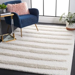 Hi-Lo Shag Collection Area Rug - 9' x 12', Beige, Modern Stripe Textured Design, Non-Shedding & Easy Care, 1.6-inch Thick Ideal for High Traffic Areas in Living Room, Bedroom (HLS202B)