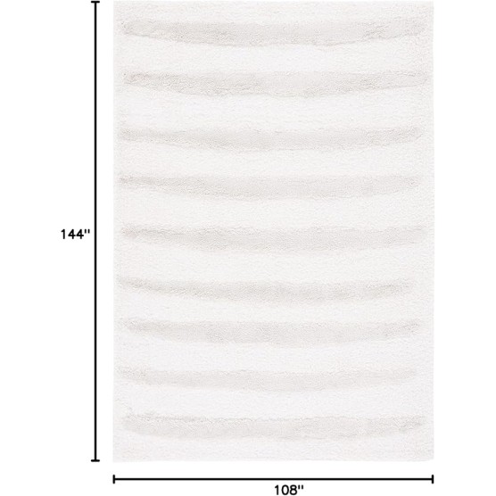 Hi-Lo Shag Collection Area Rug - 9' x 12', Beige, Modern Stripe Textured Design, Non-Shedding & Easy Care, 1.6-inch Thick Ideal for High Traffic Areas in Living Room, Bedroom (HLS202B)