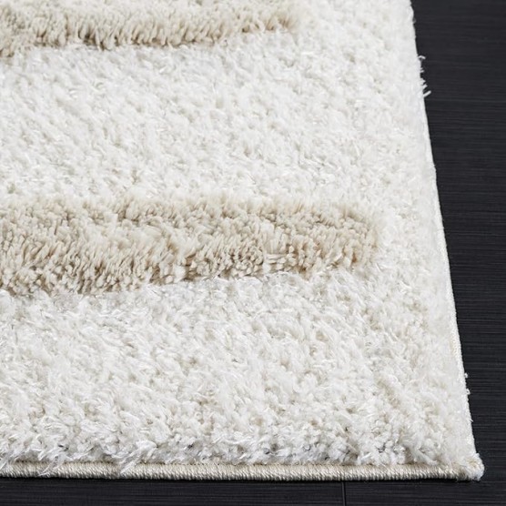 Hi-Lo Shag Collection Area Rug - 9' x 12', Beige, Modern Stripe Textured Design, Non-Shedding & Easy Care, 1.6-inch Thick Ideal for High Traffic Areas in Living Room, Bedroom (HLS202B)