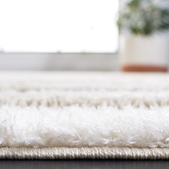 Hi-Lo Shag Collection Area Rug - 9' x 12', Beige, Modern Stripe Textured Design, Non-Shedding & Easy Care, 1.6-inch Thick Ideal for High Traffic Areas in Living Room, Bedroom (HLS202B)