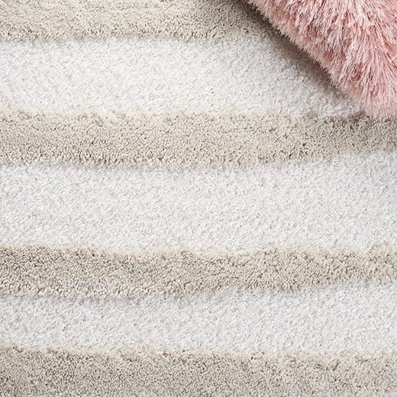Hi-Lo Shag Collection Area Rug - 9' x 12', Beige, Modern Stripe Textured Design, Non-Shedding & Easy Care, 1.6-inch Thick Ideal for High Traffic Areas in Living Room, Bedroom (HLS202B)