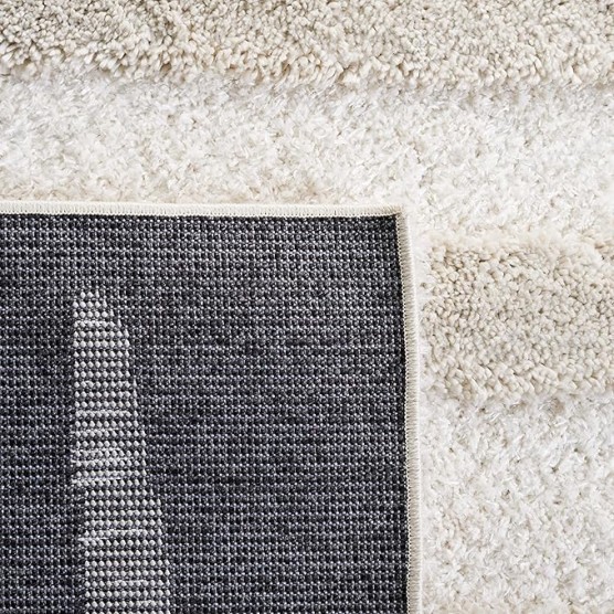 Hi-Lo Shag Collection Area Rug - 9' x 12', Beige, Modern Stripe Textured Design, Non-Shedding & Easy Care, 1.6-inch Thick Ideal for High Traffic Areas in Living Room, Bedroom (HLS202B)