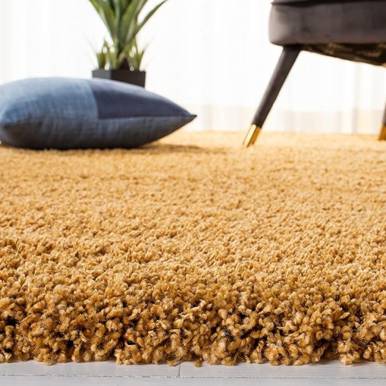 Hudson Shag Collection Area Rug - 9' x 12', Gold, Modern Solid Design, Non-Shedding & Easy Care, 2-inch Thick Ideal for High Traffic Areas in Living Room, Bedroom (SGH220D)