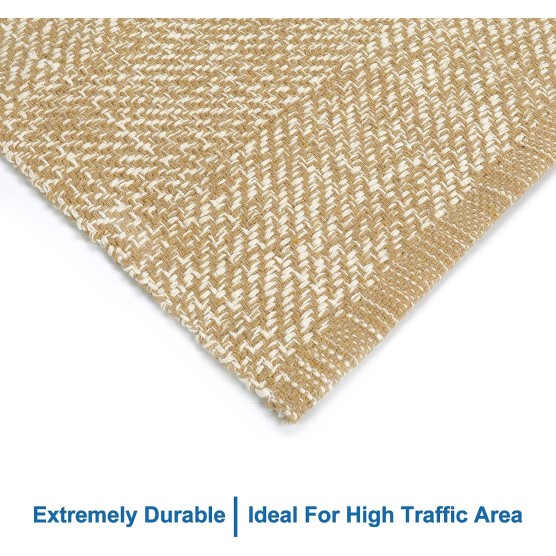Washable Area Rug 4x6, Hand-Woven Cotton Living Room Rug, Tan/Cream Braided Bedroom Rug, Farmhouse Indoor/Outdoor Floor Carpet for Patio, Nursery, Office, Playroom, Dining Room