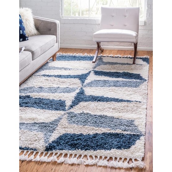 Athena Shag Collection Rug – 8' x 10' Blue Shag Rug Perfect for Living Rooms, Large Dining Rooms, Open Floorplans