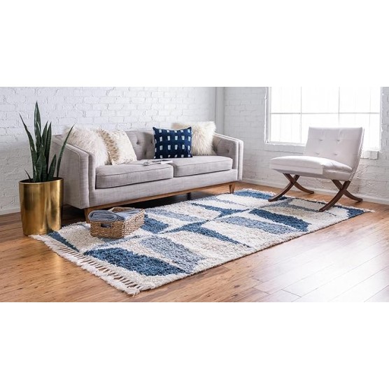 Athena Shag Collection Rug – 8' x 10' Blue Shag Rug Perfect for Living Rooms, Large Dining Rooms, Open Floorplans