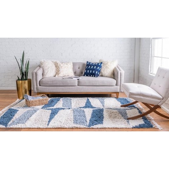 Athena Shag Collection Rug – 8' x 10' Blue Shag Rug Perfect for Living Rooms, Large Dining Rooms, Open Floorplans