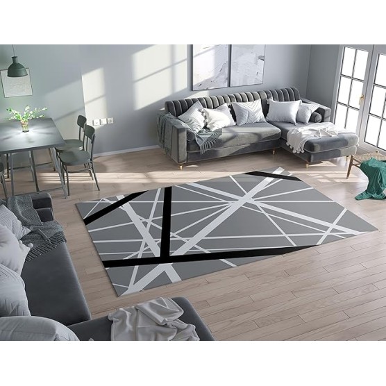 Gray Black & White Abstract Rug Lines Rug Grey Floor Rug 3'x5' 4'x6' 9'x12' Large Rugs Zig zag Rug (8' x 10')