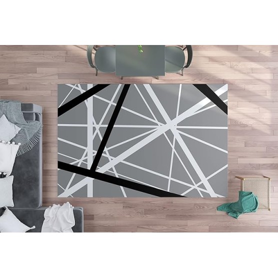Gray Black & White Abstract Rug Lines Rug Grey Floor Rug 3'x5' 4'x6' 9'x12' Large Rugs Zig zag Rug (8' x 10')