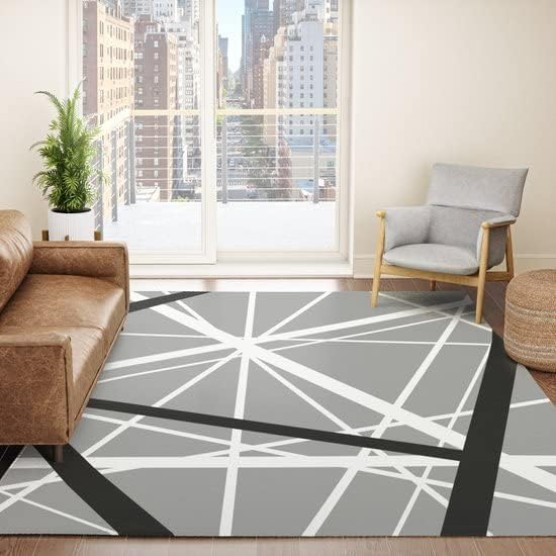 Gray Black & White Abstract Rug Lines Rug Grey Floor Rug 3'x5' 4'x6' 9'x12' Large Rugs Zig zag Rug (8' x 10')