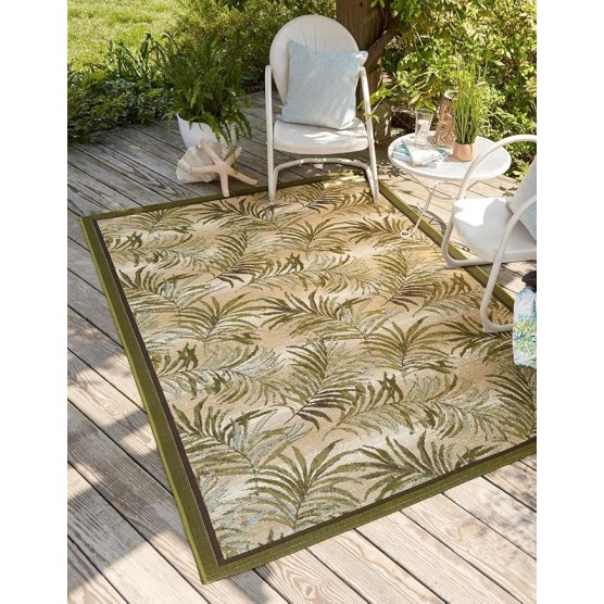 Outdoor Botanical Collection Area Rug - Keukenhof (10' x 12' Rectangle, Green/ Beige)