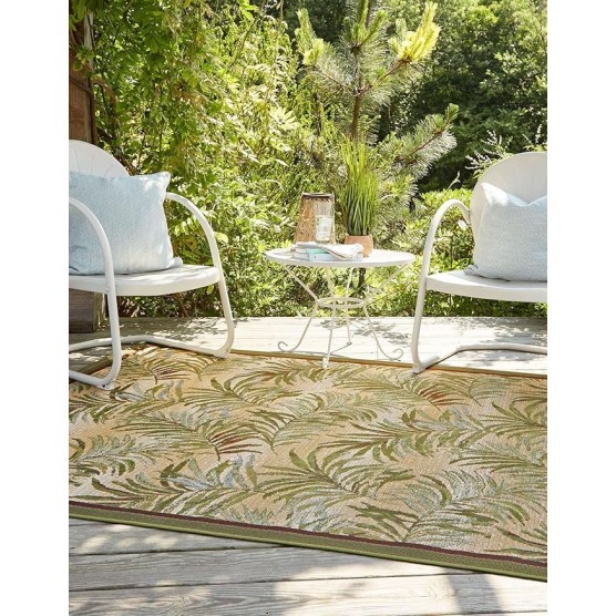 Outdoor Botanical Collection Area Rug - Keukenhof (10' x 12' Rectangle, Green/ Beige)