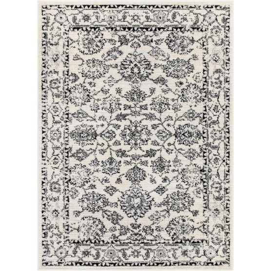Palace Oriental Ivory Grey Black 5'3" x 7' Area Rug