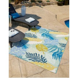Outdoor Botanical Collection Area Rug - Limahuli (10' x 12' 2" Rectangle, Multi/ Blue)