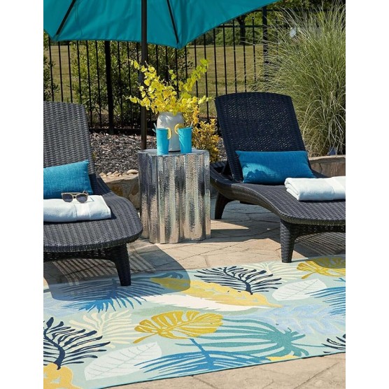 Outdoor Botanical Collection Area Rug - Limahuli (10' x 12' 2" Rectangle, Multi/ Blue)