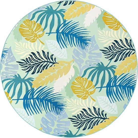 Outdoor Botanical Collection Area Rug - Limahuli (7' 10" Round, Multi/ Blue)