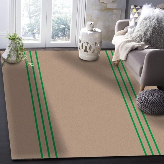 Large Rectangle Area Rug Retro Brown Beckground Green Stripes Soft Shag Rugs Non-Slip Entryway Hallway Carpet Non-Shedding Playing Mat for Kids Nursery Room Washable Oblong Rug 5'x8' for Living Room