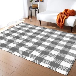 Large Rectangle Area Rug Pastoral Style Grey White Lattice Soft Shag Rugs Non-Slip Entryway Hallway Carpet Non-Shedding Playing Mat for Kids Nursery Room Washable Oblong Rug 5'x8' for Living Room