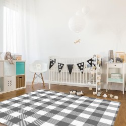 Large Rectangle Area Rug Pastoral Style Grey White Lattice Soft Shag Rugs Non-Slip Entryway Hallway Carpet Non-Shedding Playing Mat for Kids Nursery Room Washable Oblong Rug 5'x8' for Living Room