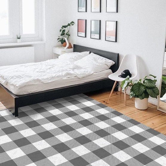 Large Rectangle Area Rug Pastoral Style Grey White Lattice Soft Shag Rugs Non-Slip Entryway Hallway Carpet Non-Shedding Playing Mat for Kids Nursery Room Washable Oblong Rug 5'x8' for Living Room