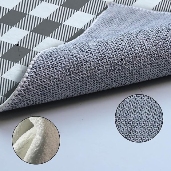 Large Rectangle Area Rug Pastoral Style Grey White Lattice Soft Shag Rugs Non-Slip Entryway Hallway Carpet Non-Shedding Playing Mat for Kids Nursery Room Washable Oblong Rug 5'x8' for Living Room