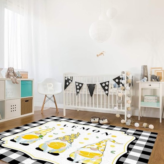 Large Rectangle Area Rug Summer Lemon Gonome Soft Shag Rugs Non-Slip Entryway Hallway Carpet Non-Shedding Playing Mat for Kids Nursery Room Washable Oblong Rug 5'x8' for Living Room