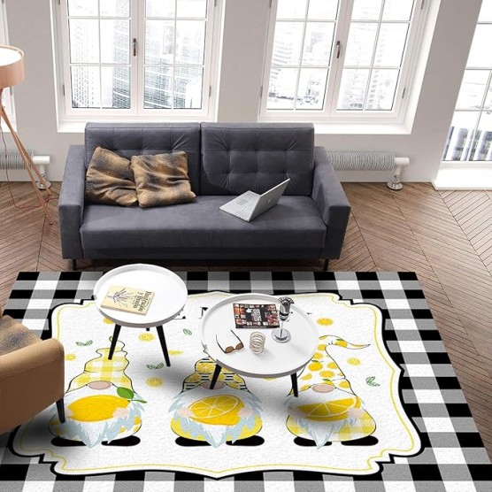 Large Rectangle Area Rug Summer Lemon Gonome Soft Shag Rugs Non-Slip Entryway Hallway Carpet Non-Shedding Playing Mat for Kids Nursery Room Washable Oblong Rug 5'x8' for Living Room