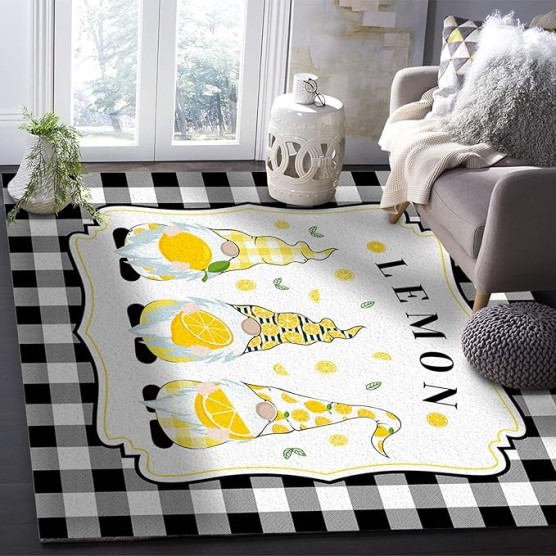 Large Rectangle Area Rug Summer Lemon Gonome Soft Shag Rugs Non-Slip Entryway Hallway Carpet Non-Shedding Playing Mat for Kids Nursery Room Washable Oblong Rug 5'x8' for Living Room