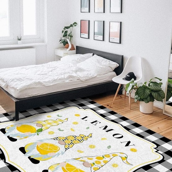 Large Rectangle Area Rug Summer Lemon Gonome Soft Shag Rugs Non-Slip Entryway Hallway Carpet Non-Shedding Playing Mat for Kids Nursery Room Washable Oblong Rug 5'x8' for Living Room