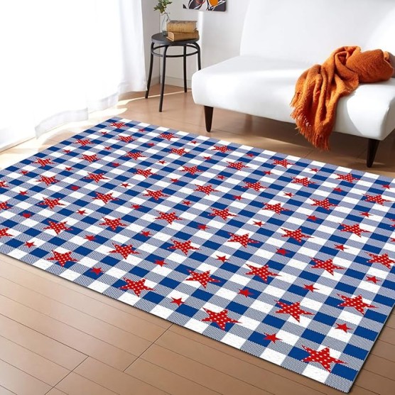 Large Rectangle Area Rug Independence Day Flag Day Pentagram Soft Shag Rugs Non-Slip Entryway Hallway Carpet Non-Shedding Playing Mat for Kids Nursery Room Washable Oblong Rug 5'x8' for Living Room