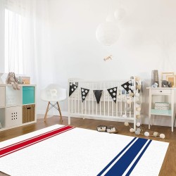Large Rectangle Area Rug Independence Day Blue Red Stripes Soft Shag Rugs Non-Slip Entryway Hallway Carpet Non-Shedding Playing Mat for Kids Nursery Room Washable Oblong Rug 5'x8' for Living Room