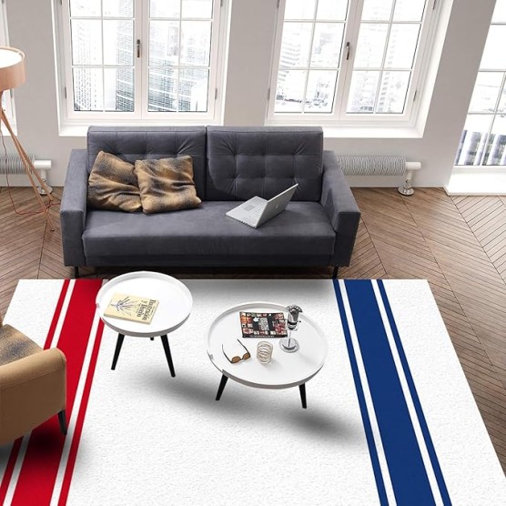 Large Rectangle Area Rug Independence Day Blue Red Stripes Soft Shag Rugs Non-Slip Entryway Hallway Carpet Non-Shedding Playing Mat for Kids Nursery Room Washable Oblong Rug 5'x8' for Living Room