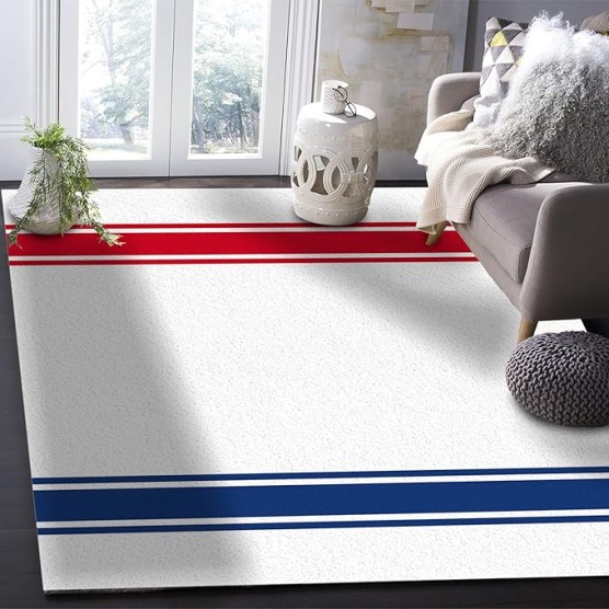 Large Rectangle Area Rug Independence Day Blue Red Stripes Soft Shag Rugs Non-Slip Entryway Hallway Carpet Non-Shedding Playing Mat for Kids Nursery Room Washable Oblong Rug 5'x8' for Living Room
