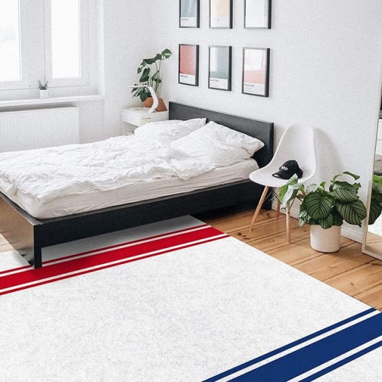 Large Rectangle Area Rug Independence Day Blue Red Stripes Soft Shag Rugs Non-Slip Entryway Hallway Carpet Non-Shedding Playing Mat for Kids Nursery Room Washable Oblong Rug 5'x8' for Living Room