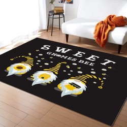 Large Rectangle Area Rug Sweet Gnomes Bee Sunflower Daisy Black Soft Shag Rugs Non-Slip Entryway Hallway Carpet Non-Shedding Playing Mat for Kids Nursery Room Washable Oblong Rug 5'x8' for Living Room