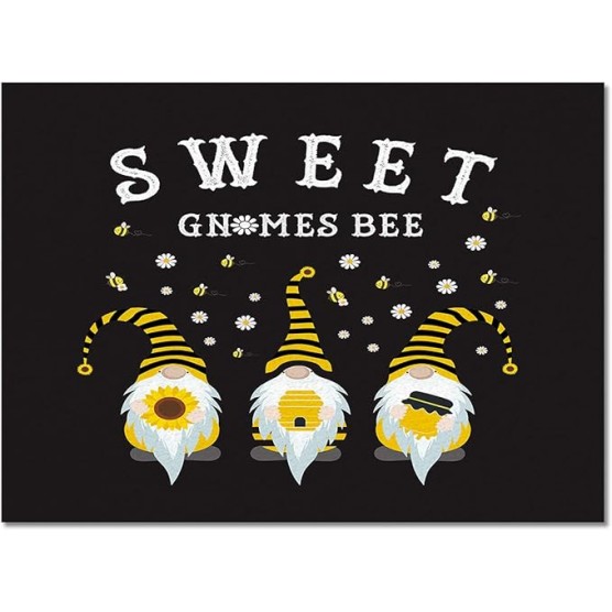Large Rectangle Area Rug Sweet Gnomes Bee Sunflower Daisy Black Soft Shag Rugs Non-Slip Entryway Hallway Carpet Non-Shedding Playing Mat for Kids Nursery Room Washable Oblong Rug 5'x8' for Living Room