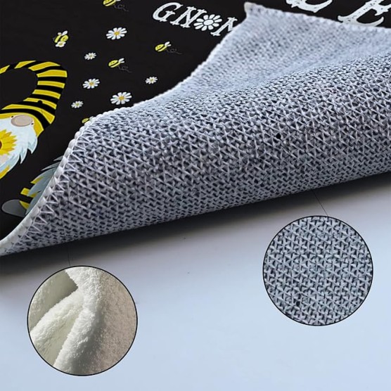 Large Rectangle Area Rug Sweet Gnomes Bee Sunflower Daisy Black Soft Shag Rugs Non-Slip Entryway Hallway Carpet Non-Shedding Playing Mat for Kids Nursery Room Washable Oblong Rug 5'x8' for Living Room