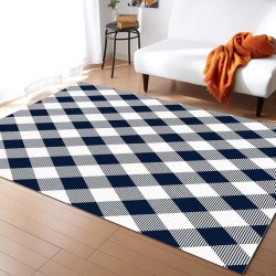 Large Rectangle Area Rug Pastoral Style Navy Blue Lattice Soft Shag Rugs Non-Slip Entryway Hallway Carpet Non-Shedding Playing Mat for Kids Nursery Room Washable Oblong Rug 5'x8' for Living Room