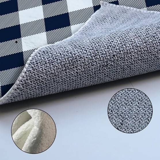 Large Rectangle Area Rug Pastoral Style Navy Blue Lattice Soft Shag Rugs Non-Slip Entryway Hallway Carpet Non-Shedding Playing Mat for Kids Nursery Room Washable Oblong Rug 5'x8' for Living Room