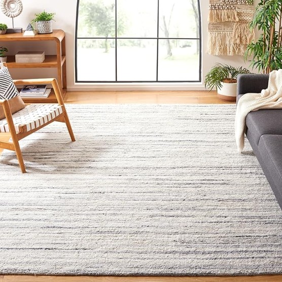 Casablanca Shag Collection Area Rug - 9' x 12', Grey & Ivory, Handmade Solid Wool, Ideal Living Room, Bedroom, Dining Room (CSB792H-9)