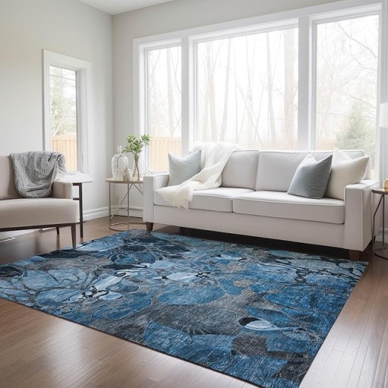 Chantille ACN558 Blue 10' x 14 Indoor Outdoor Area Rug, Stain Resistant, Machine Washable, Non Shedding, Bedroom, Living Room, Dining Room, Kitchen Rug