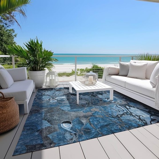 Chantille ACN558 Blue 10' x 14 Indoor Outdoor Area Rug, Stain Resistant, Machine Washable, Non Shedding, Bedroom, Living Room, Dining Room, Kitchen Rug