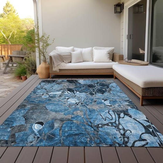 Chantille ACN558 Blue 10' x 14 Indoor Outdoor Area Rug, Stain Resistant, Machine Washable, Non Shedding, Bedroom, Living Room, Dining Room, Kitchen Rug