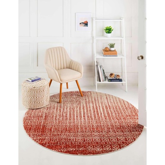 Del Mar Collection Area Rug - Jennifer (7' 10" Round, Red/Beige)