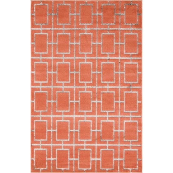 Marilyn Monroe Glam Collection Textured Geometric Trellis Area Rug_MMG001, 4 ft x 6 ft, Coral/Silver
