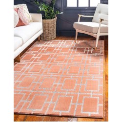 Marilyn Monroe Glam Collection Textured Geometric Trellis Area Rug_MMG001, 4 ft x 6 ft, Coral/Silver